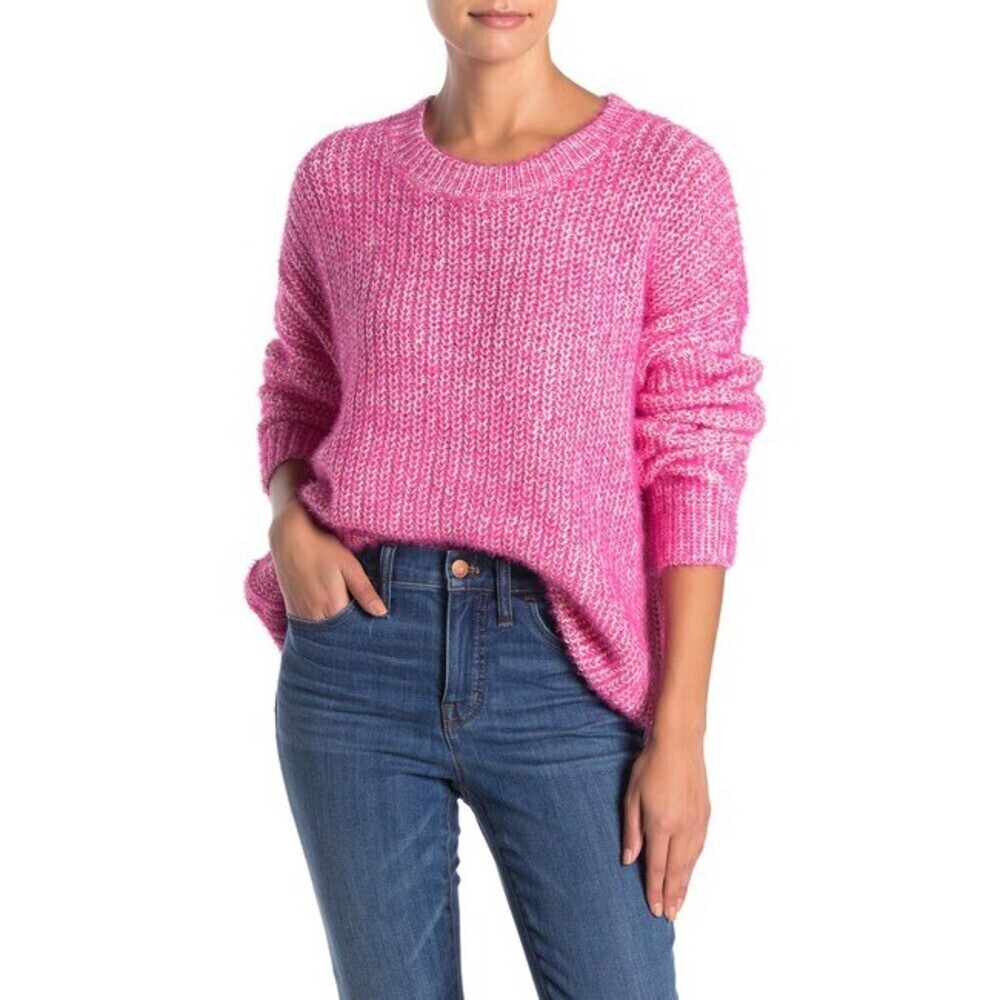 Elodie Knitted Crew Neck Oversized Sweater In Hot Pink Size XS